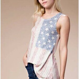 Vocal American Flag Scoop Neck Embellished Ribbed Soft Tunic Top/Dress Sz S #04